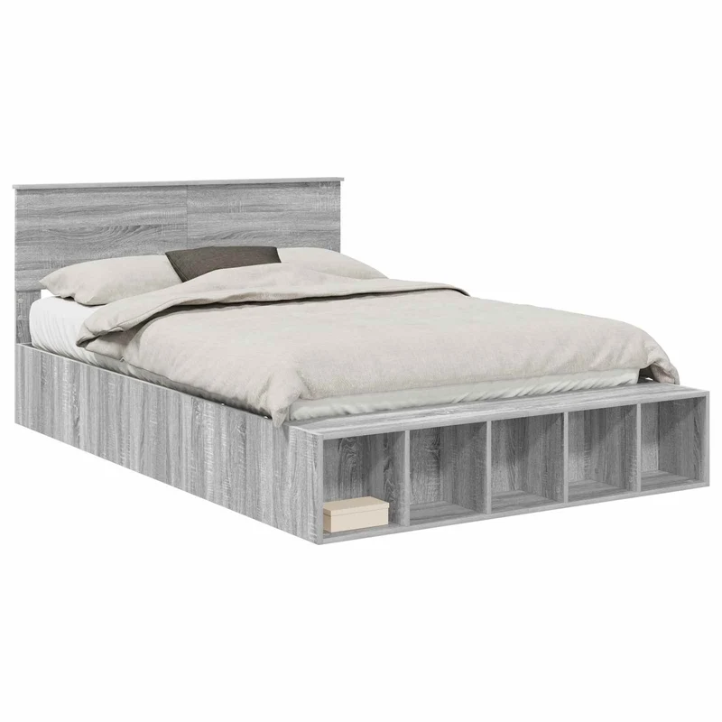 Bed Frame with Shelf Grey Sonoma 150 x 200 cm Engineered Wood