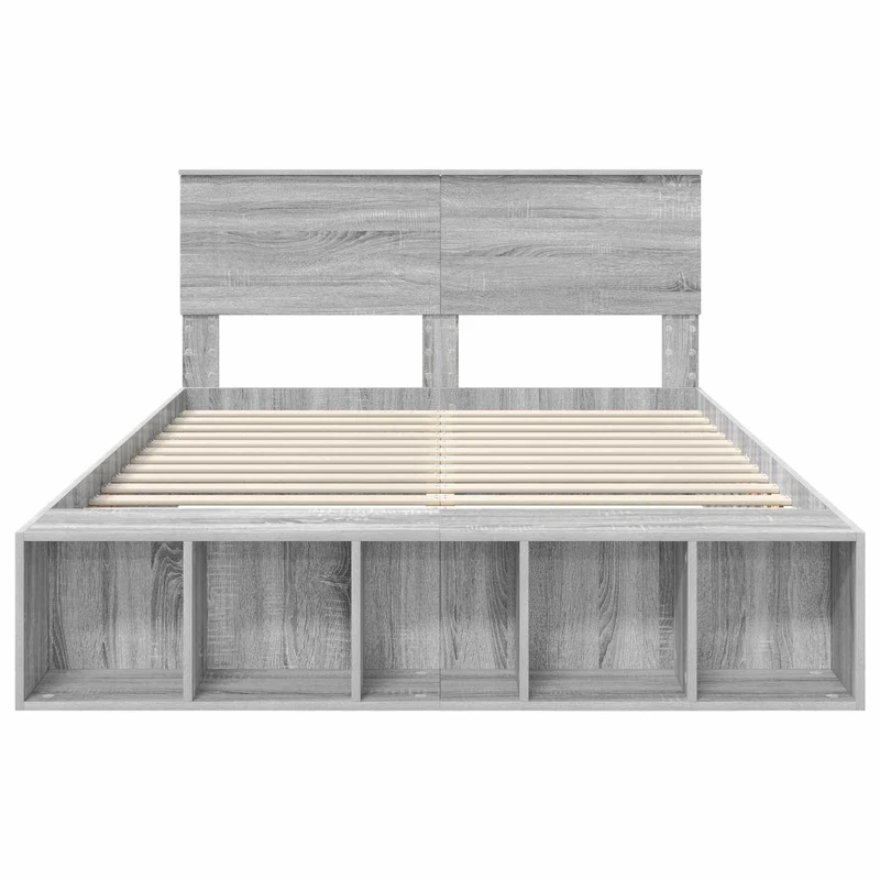 Bed Frame with Shelf Grey Sonoma 150 x 200 cm Engineered Wood