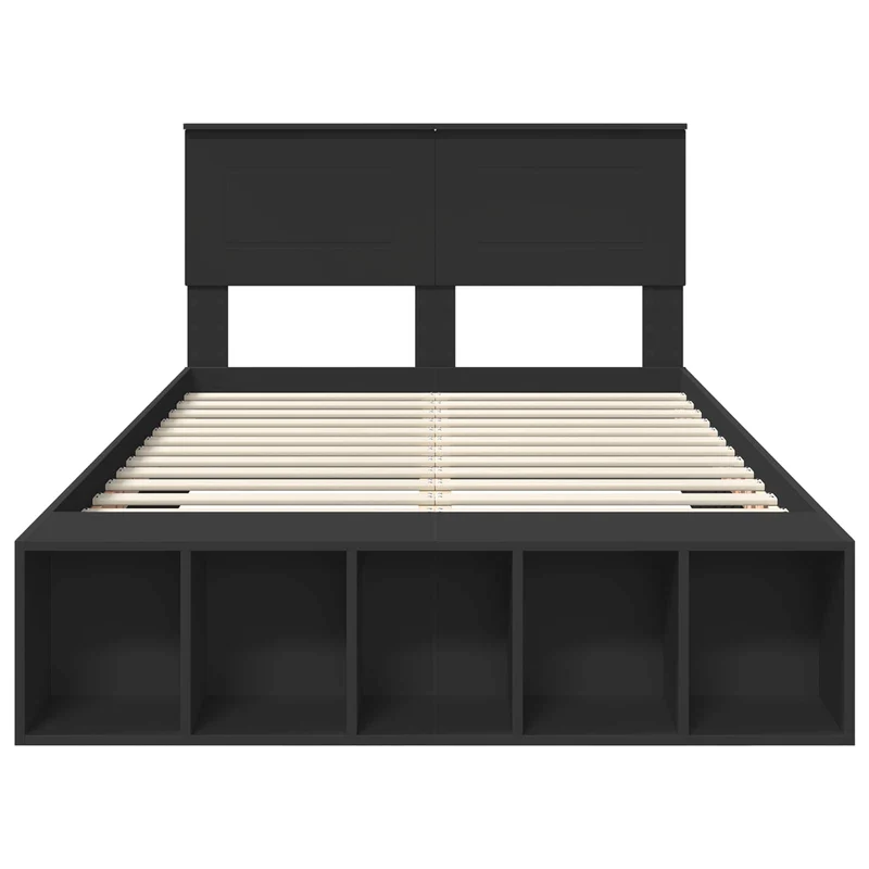 Bed Frame with Shelf Manual Black 135 x 190 cm Engineered Wood