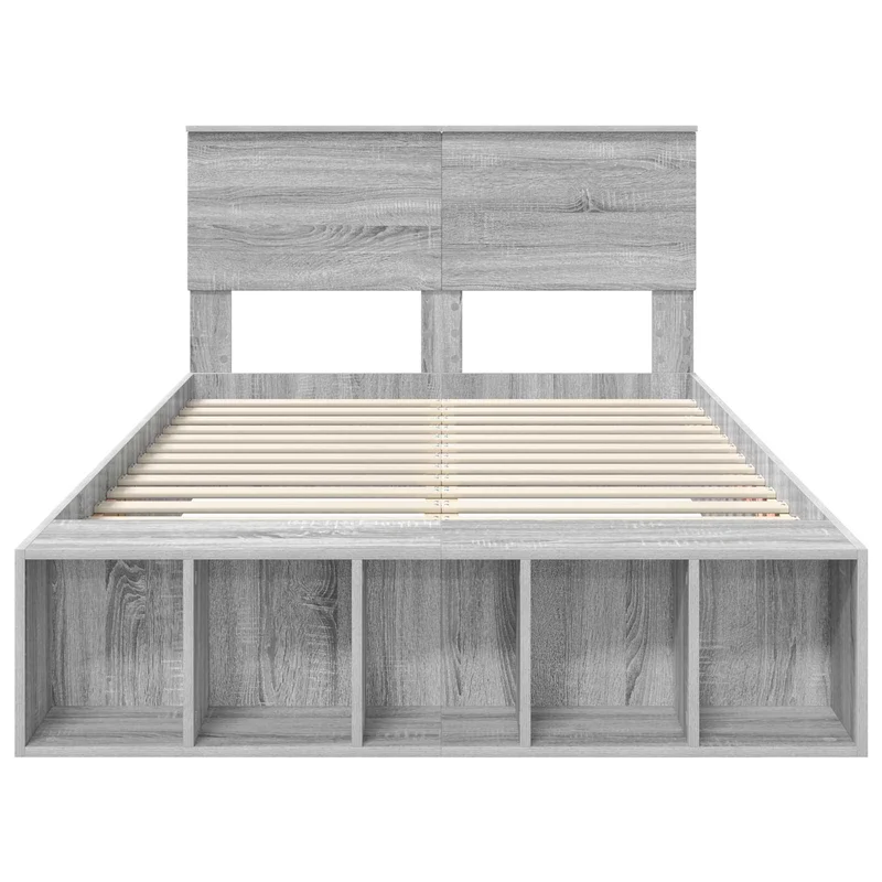 Bed Frame with Shelf Grey Sonoma 135 x 190 cm Engineered Wood