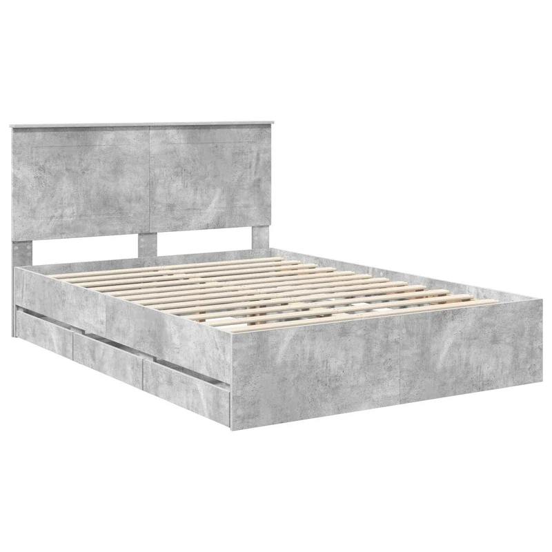Bed Frame with Drawer Concrete Grey 160 x 200 cm Engineer Wood