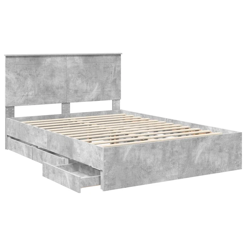 Bed Frame with Drawer Concrete Grey 160 x 200 cm Engineer Wood