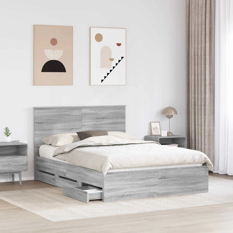 Bed Frame with Drawer Grey Sonoma 160 x 200 cm Engineer Wood
