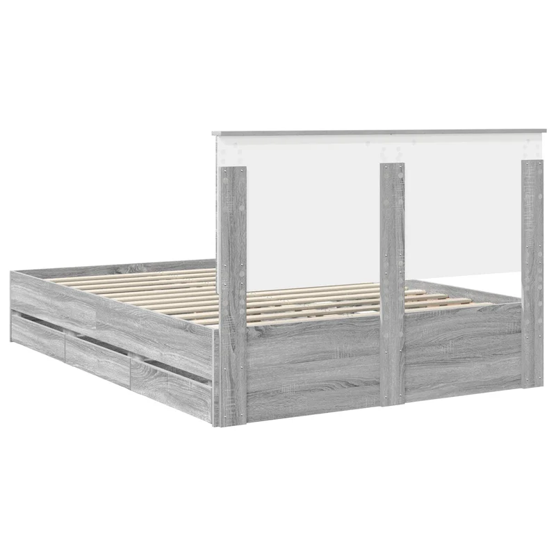 Bed Frame with Drawer Grey Sonoma 160 x 200 cm Engineer Wood