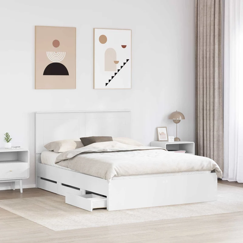 Bed Frame with Drawer White 150 x 200 cm Engineer Wood