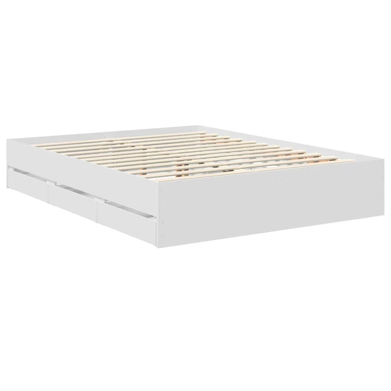 Bed Frame with Drawer White 150 x 200 cm Engineer Wood