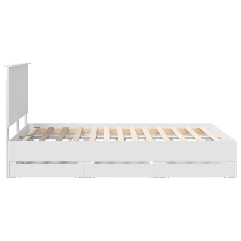 Bed Frame with Drawer White 150 x 200 cm Engineer Wood