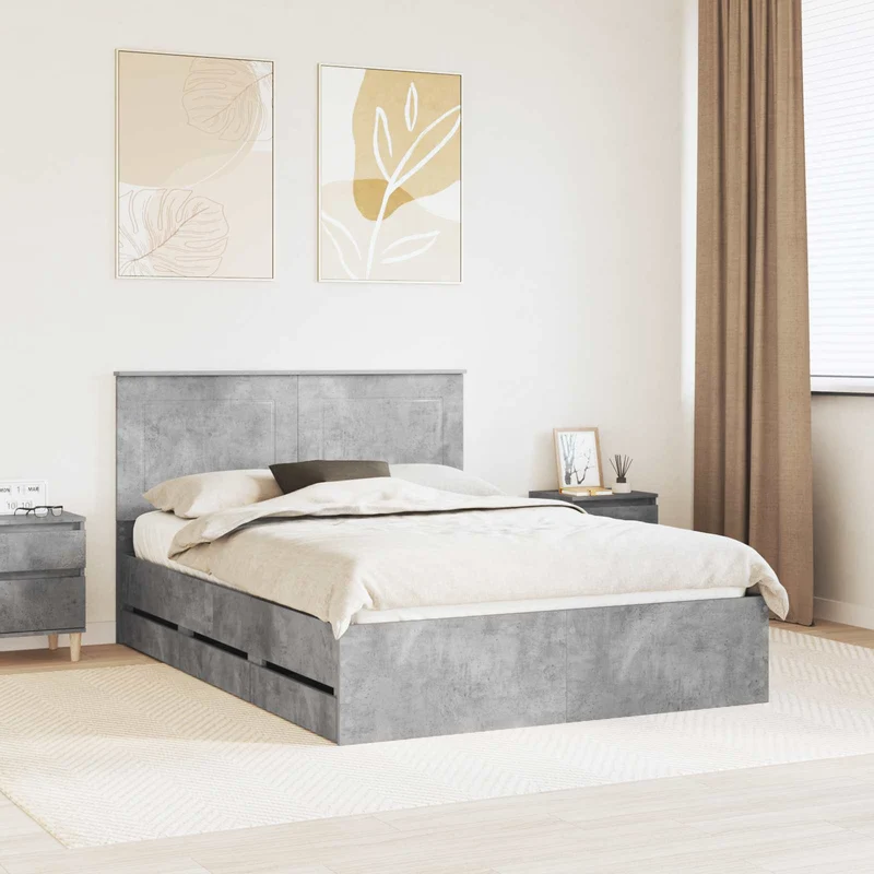 Bed Frame with Drawer Concrete Grey 150 x 200 cm Engineer Wood