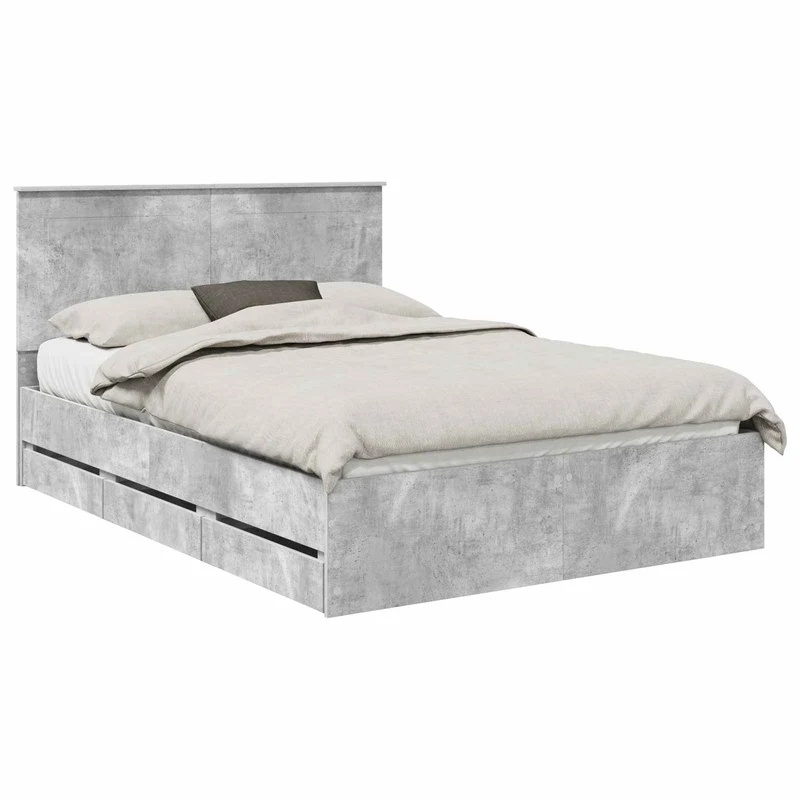 Bed Frame with Drawer Concrete Grey 150 x 200 cm Engineer Wood