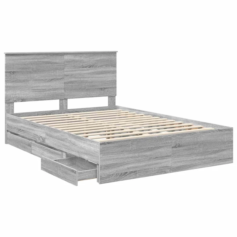 Bed Frame with Drawer Grey Sonoma 150 x 200 cm Engineer Wood