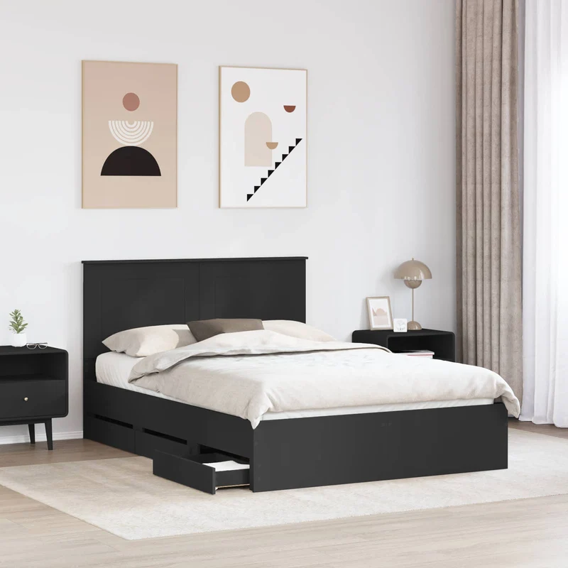 Bed Frame with Drawer Black 140 x 190 cm Engineer Wood