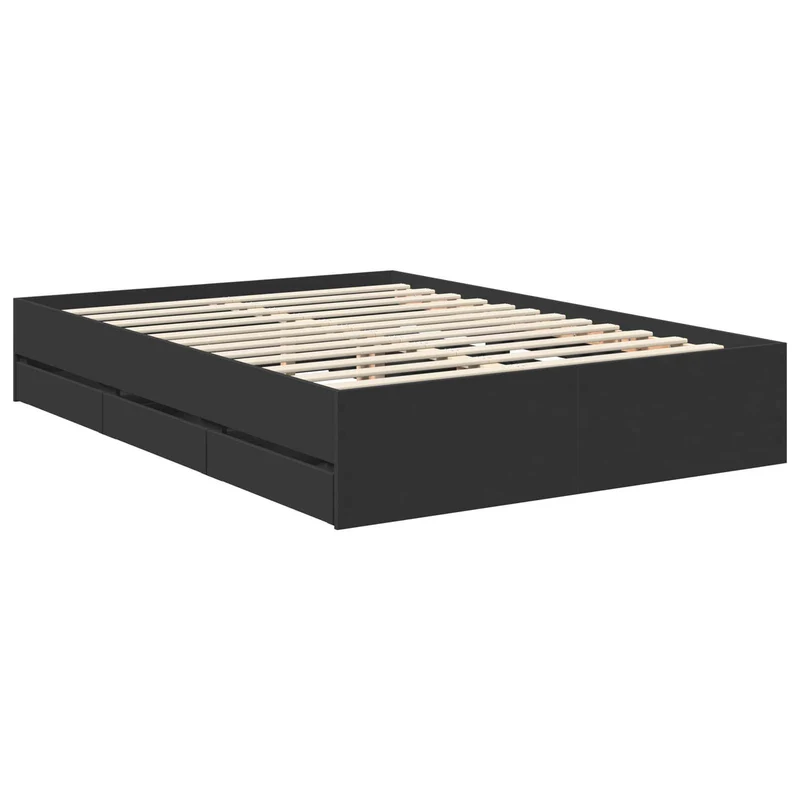 Bed Frame with Drawer Black 140 x 190 cm Engineer Wood