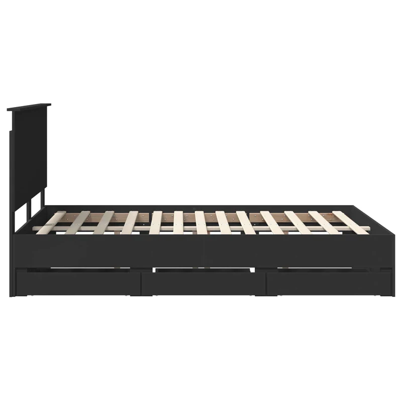 Bed Frame with Drawer Black 140 x 190 cm Engineer Wood