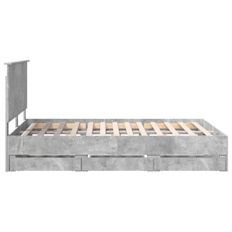 Bed Frame with Drawer Concrete Grey 140 x 190 cm Engineer Wood