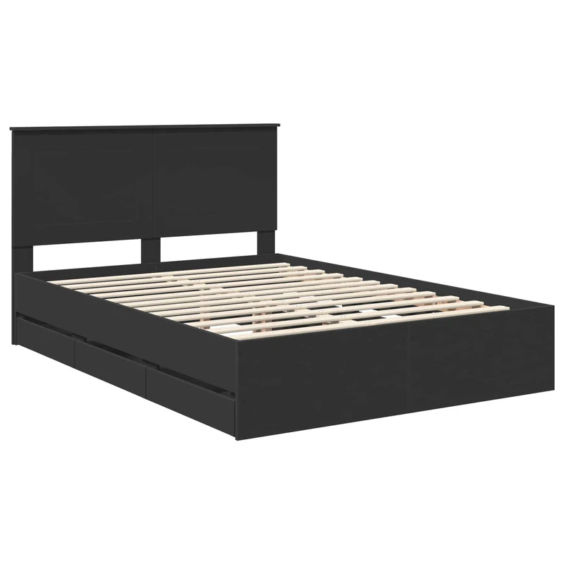 Bed Frame with Drawer Black 140 x 200 cm Engineer Wood