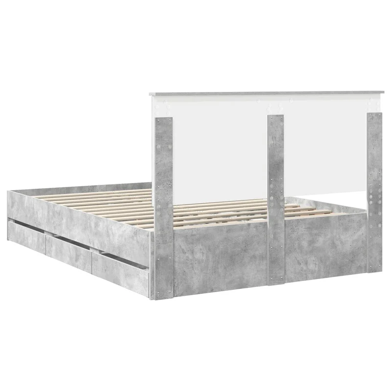 Bed Frame with Drawer Concrete Grey 140 x 200 cm Engineer Wood
