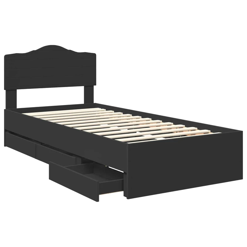 Bed Frame with Drawer Black 100 x 200 cm Engineer Wood