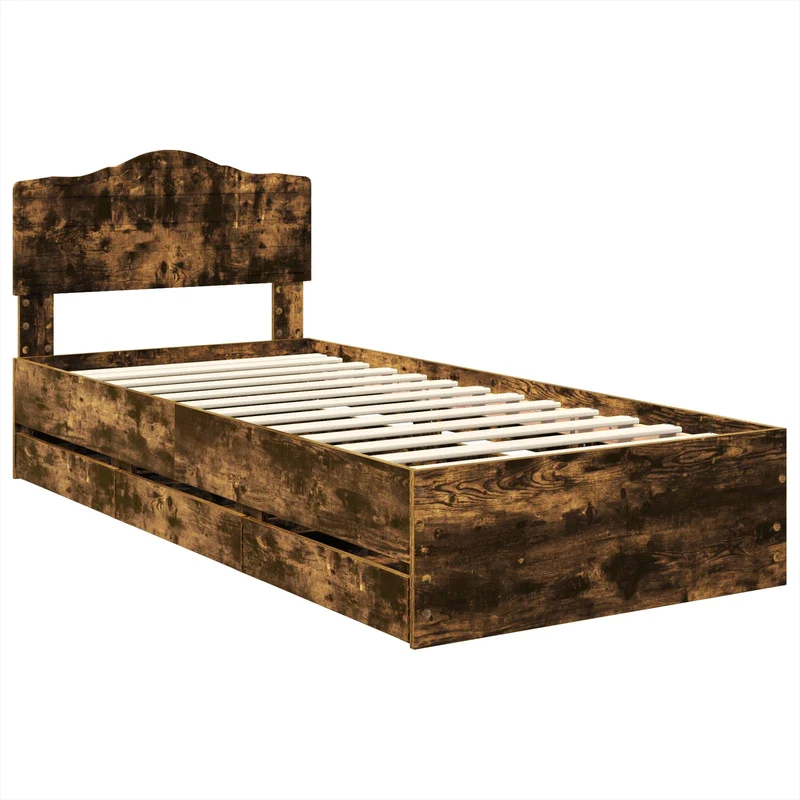 Bed Frame with Drawer Smoked Oak 100 x 200 cm Engineer Wood