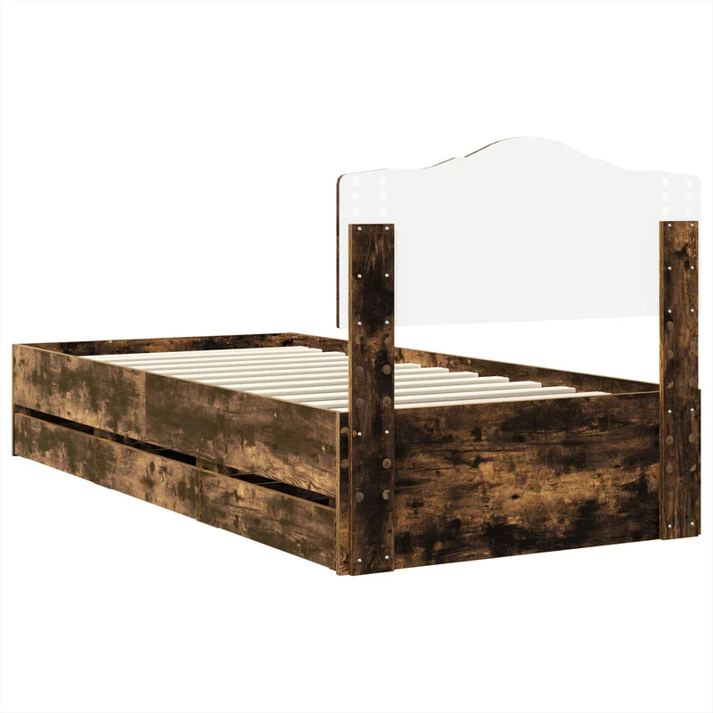 Bed Frame with Drawer Smoked Oak 100 x 200 cm Engineer Wood