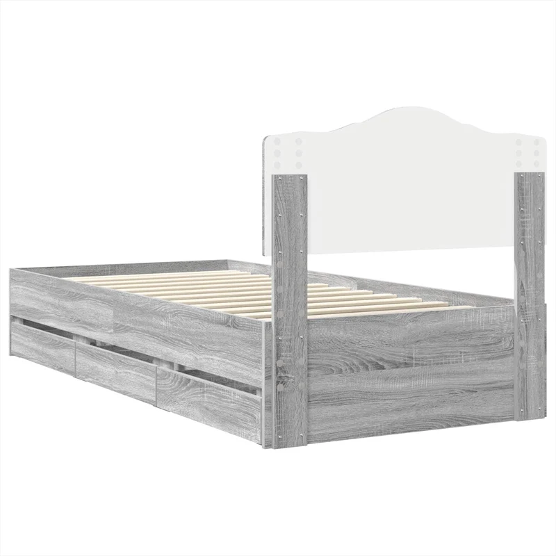 Bed Frame with Drawer Grey Sonoma 100 x 200 cm Engineer Wood