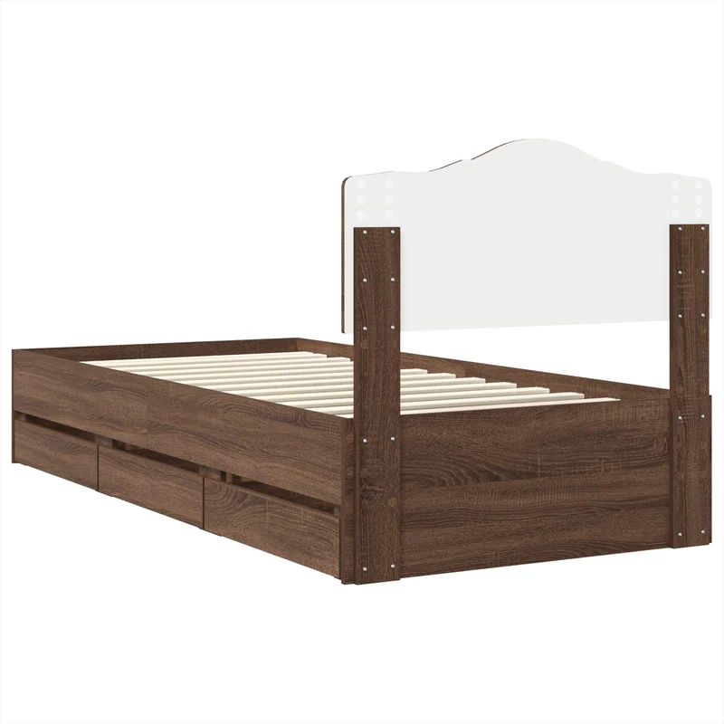Bed Frame with Drawer Brown Oak 100 x 200 cm Engineer Wood