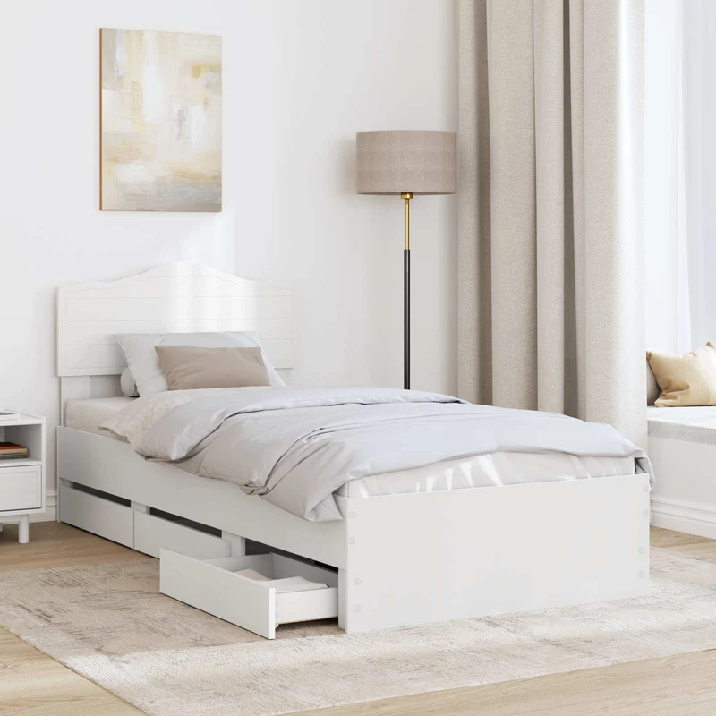 Bed Frame with Drawer White 90 x 200 cm Engineer Wood