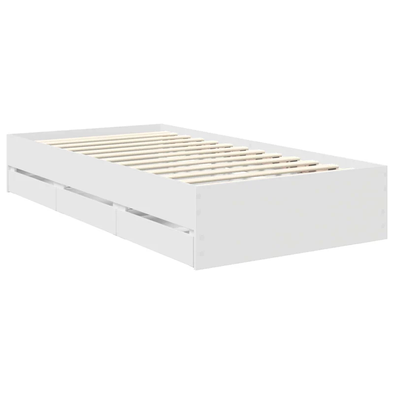 Bed Frame with Drawer White 90 x 200 cm Engineer Wood