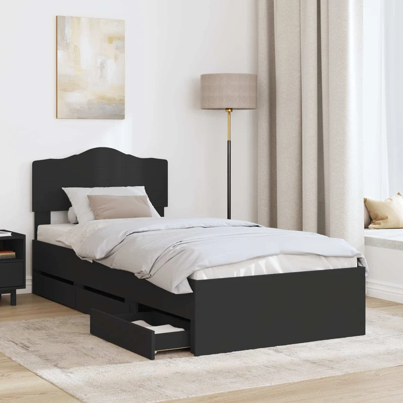 Bed Frame with Drawer Black 90 x 200 cm Engineer Wood