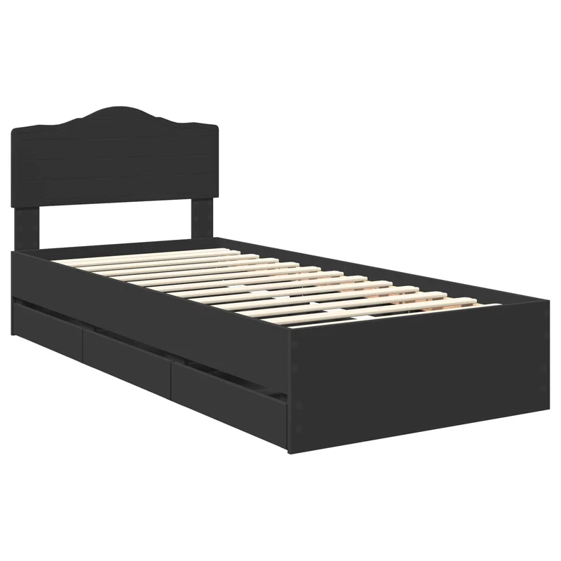 Bed Frame with Drawer Black 90 x 200 cm Engineer Wood