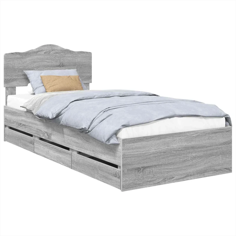 Bed Frame with Drawer Grey Sonoma 90 x 200 cm Engineer Wood