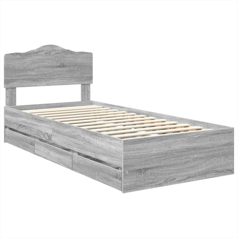 Bed Frame with Drawer Grey Sonoma 90 x 200 cm Engineer Wood