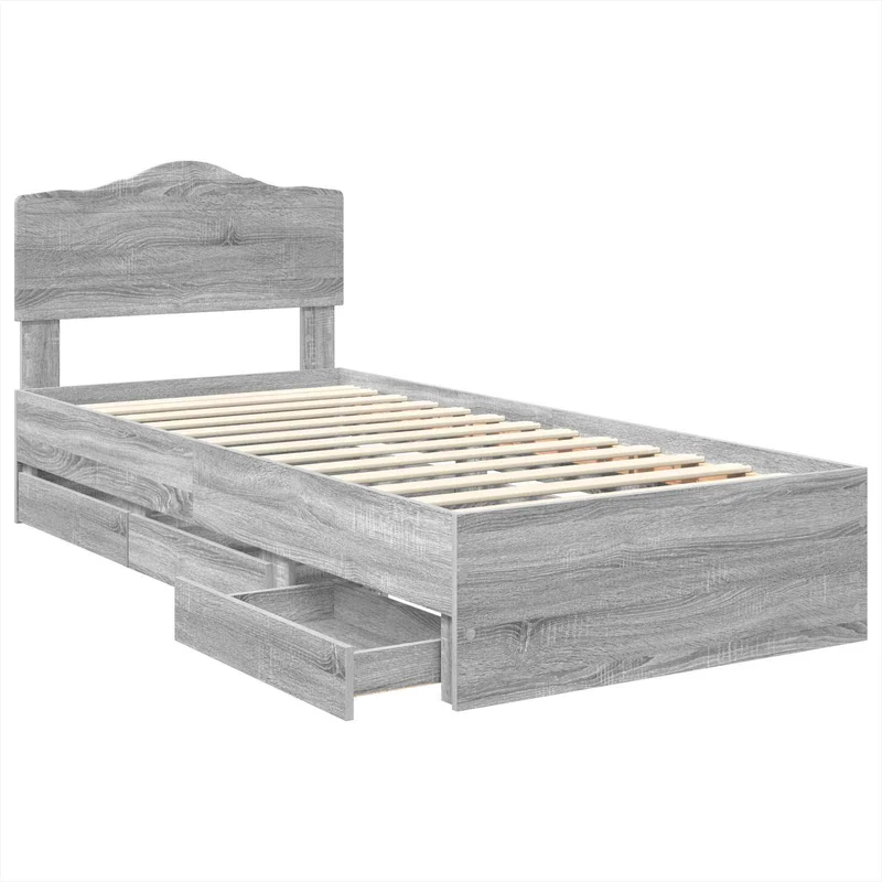 Bed Frame with Drawer Grey Sonoma 90 x 200 cm Engineer Wood