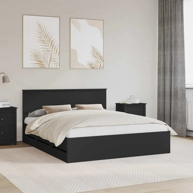 Bed Frame with Drawer Black 160 x 200 cm Engineer Wood