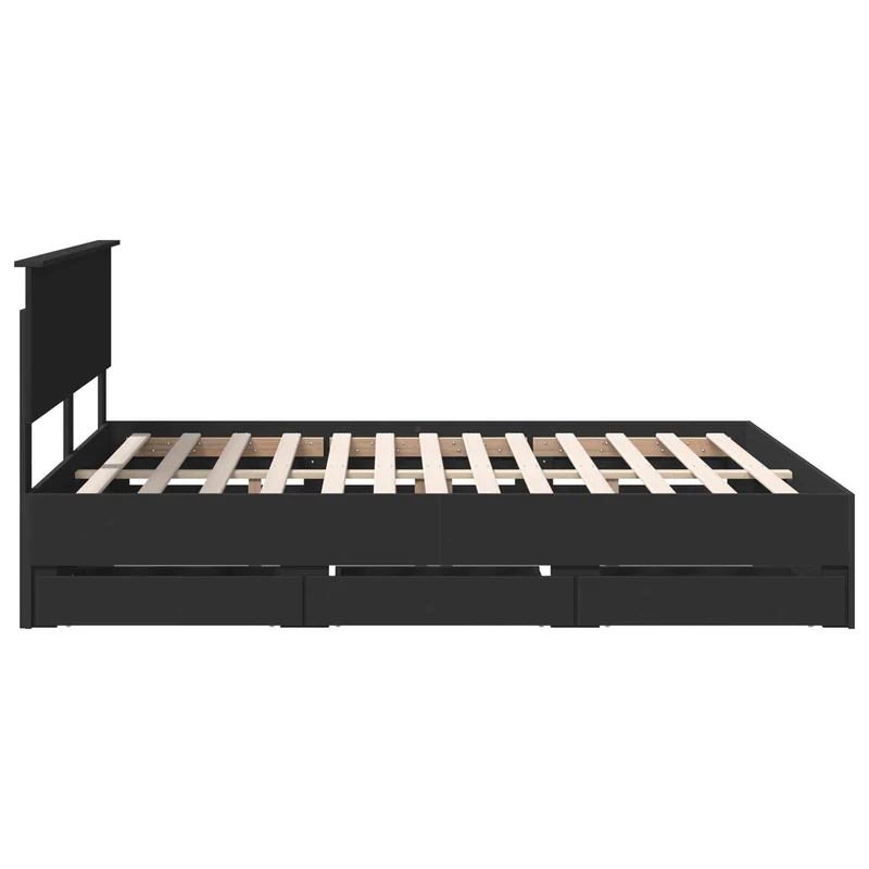 Bed Frame with Drawer Black 160 x 200 cm Engineer Wood
