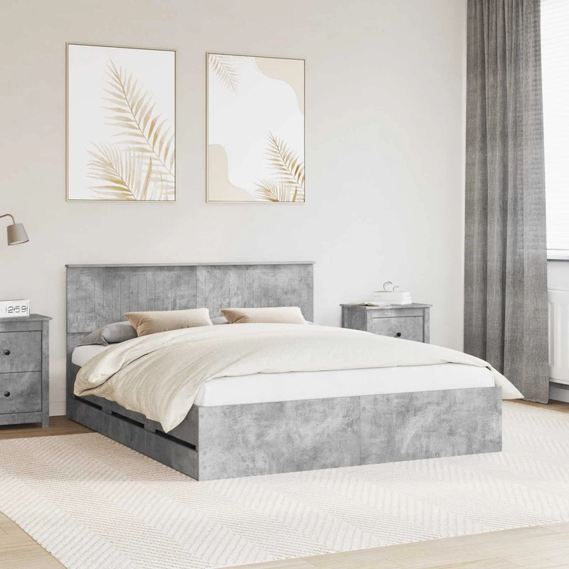 Bed Frame with Drawer Concrete Grey 160 x 200 cm Engineer Wood