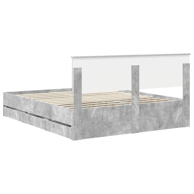 Bed Frame with Drawer Concrete Grey 160 x 200 cm Engineer Wood