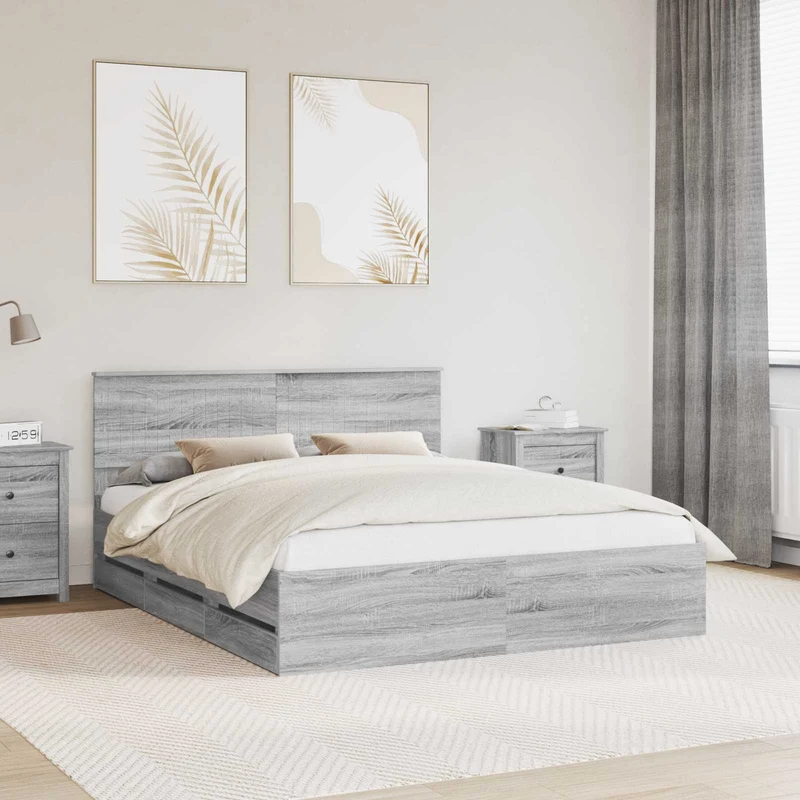 Bed Frame with Drawer Grey Sonoma 160 x 200 cm Engineer Wood