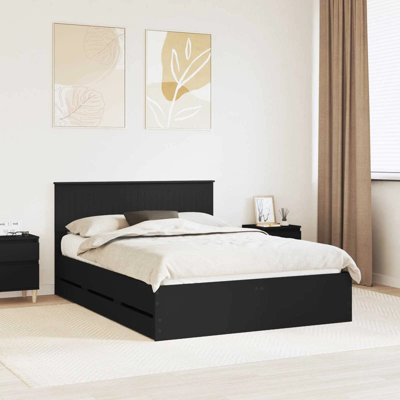 Bed Frame with Drawer Black 140 x 200 cm Engineer Wood