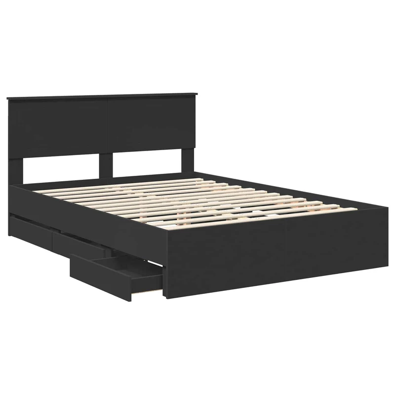 Bed Frame with Drawer Black 140 x 200 cm Engineer Wood