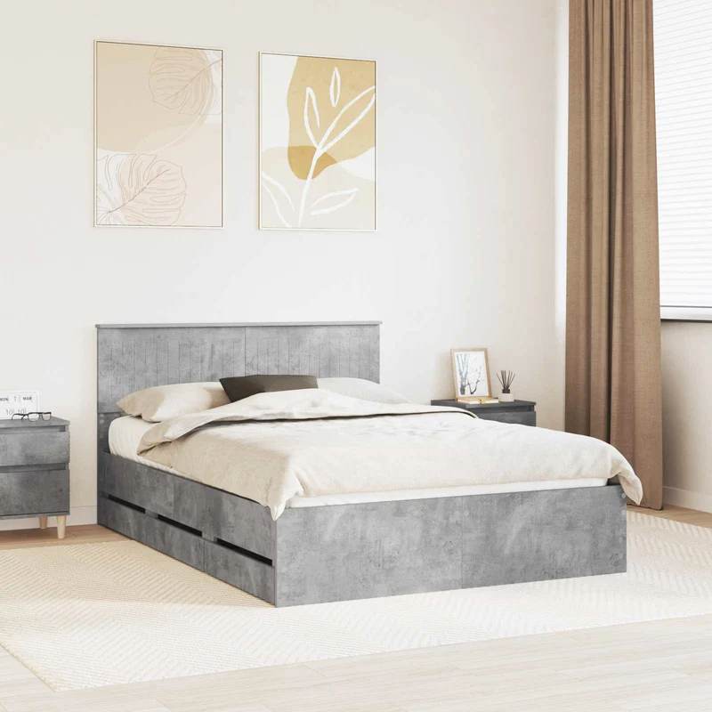 Bed Frame with Drawer Concrete Grey 140 x 200 cm Engineer Wood