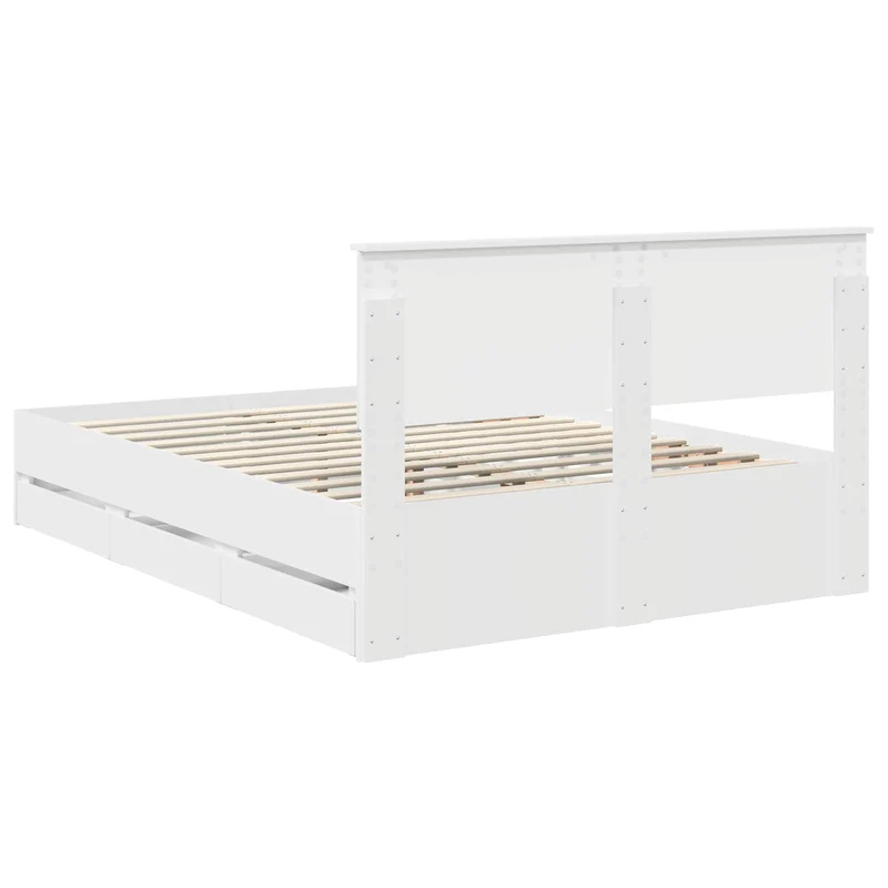 Bed Frame with Drawer White 140 x 190 cm Engineer Wood