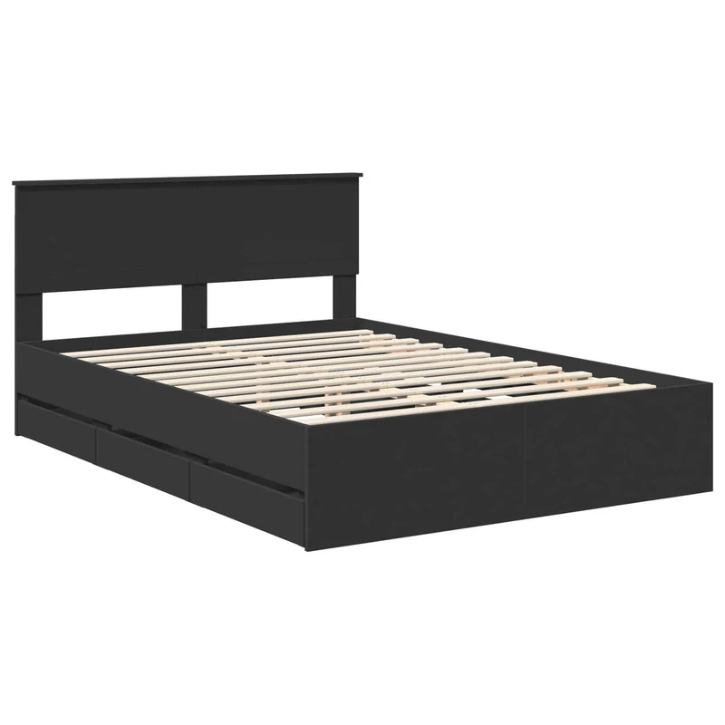 Bed Frame with Drawer Black 140 x 190 cm Engineer Wood