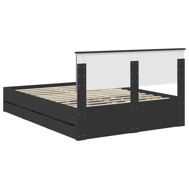 Bed Frame with Drawer Black 140 x 190 cm Engineer Wood