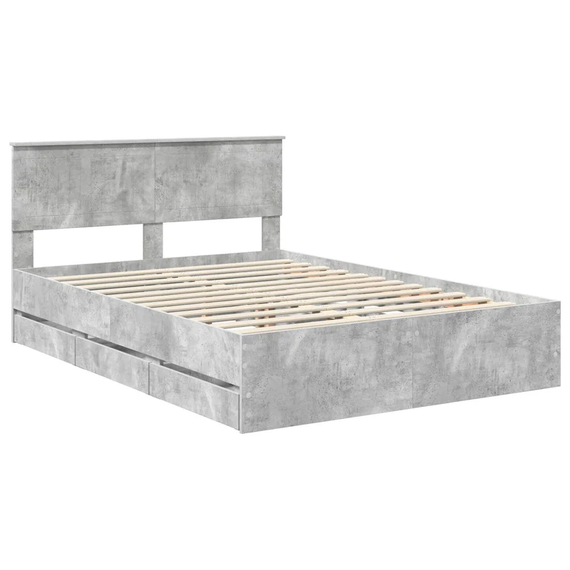Bed Frame with Drawer Concrete Grey 140 x 190 cm Engineer Wood