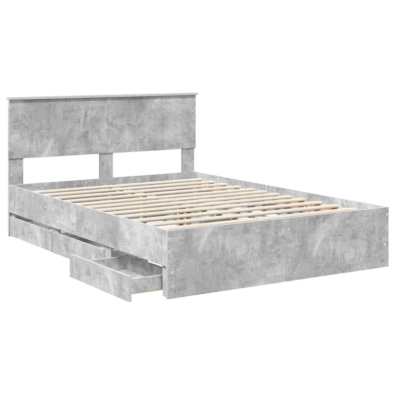 Bed Frame with Drawer Concrete Grey 135 x 190 cm Engineer Wood