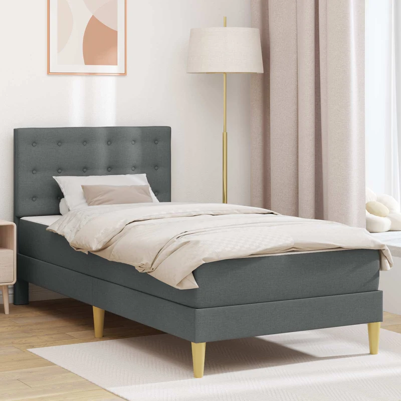 Bed Frame with Mattress Dark Grey 90 x 190 cm Fabric