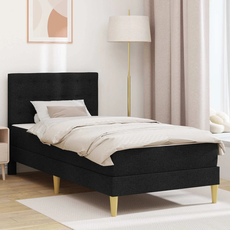 Bed Frame with Mattress Black 90 x 190 cm Fabric