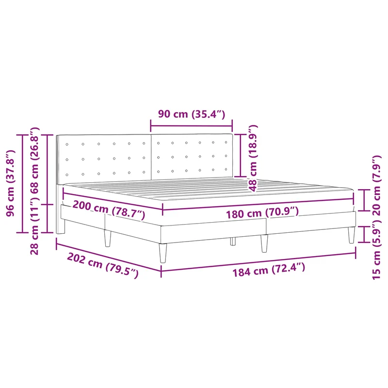 Bed Frame with Mattress Dark Grey 180 x 200 cm Fabric