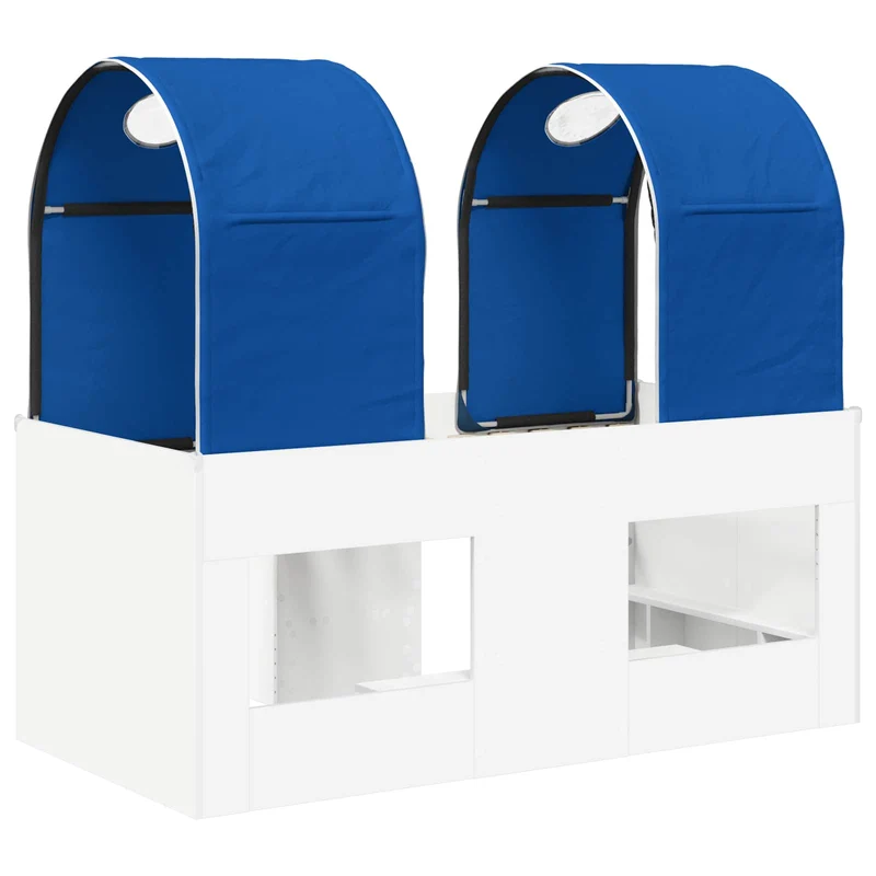 Bed with Tunnel 3 pcs White and Blue Engineered Wood