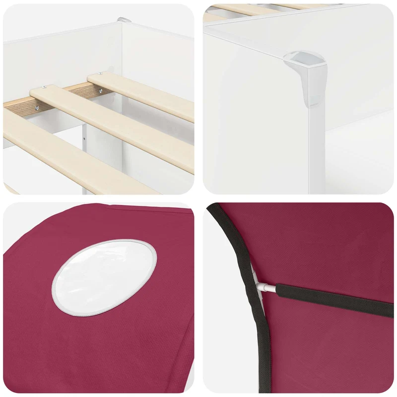 Bed with Tunnel 4 pcs White and Red Engineered Wood